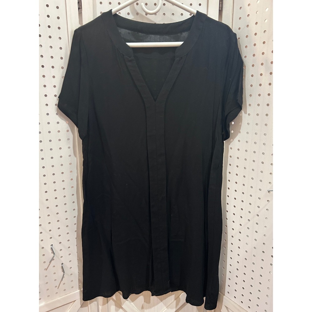 CUPSHE Black V Neck Short Sleeve Tunic Dress Top‎ Blouse Shirt Size M